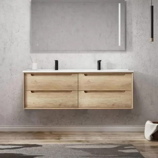 1500X460mm Scented1500WDBASE LIGHT OAK WALL HUNG FOUR DRAWERS VANITY Double Basin 