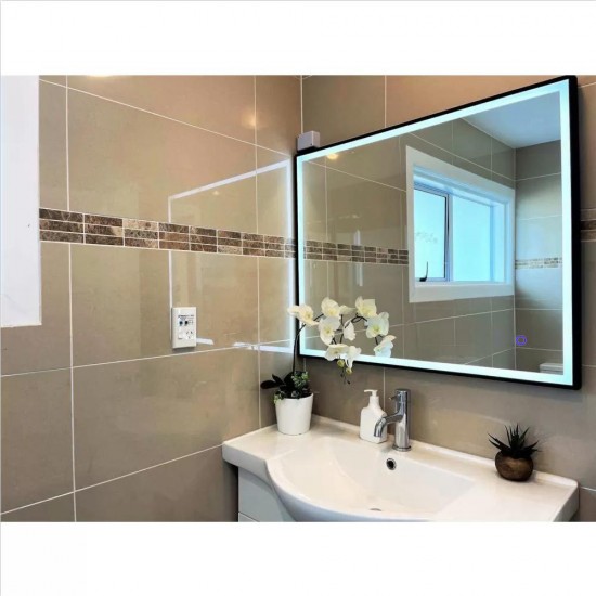 750x600x40mm Rectangle LED Mirror with Demister Touch Sensor Switch Wall Mounted Vertical or Horizontal