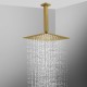 10 inch Super-slim Square Brushed Yellow Gold Rainfall Shower Head w 200mm Ceiling Mounted Shower Arm