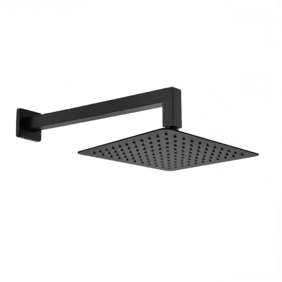 Square Matte Black 250mm Shower Head with Wall Mounted Shower Arm